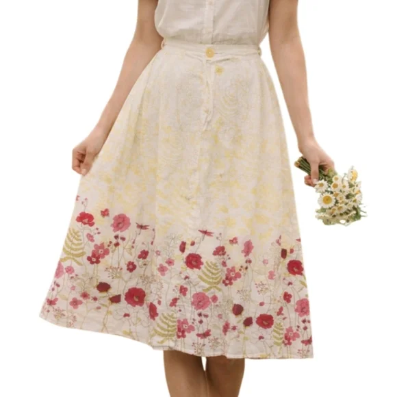 Vintage Vibes: Eddie Bauer 100% Cotton Midi Skirt Size 8 Cottagecore Dainty - Picture 1 of 10